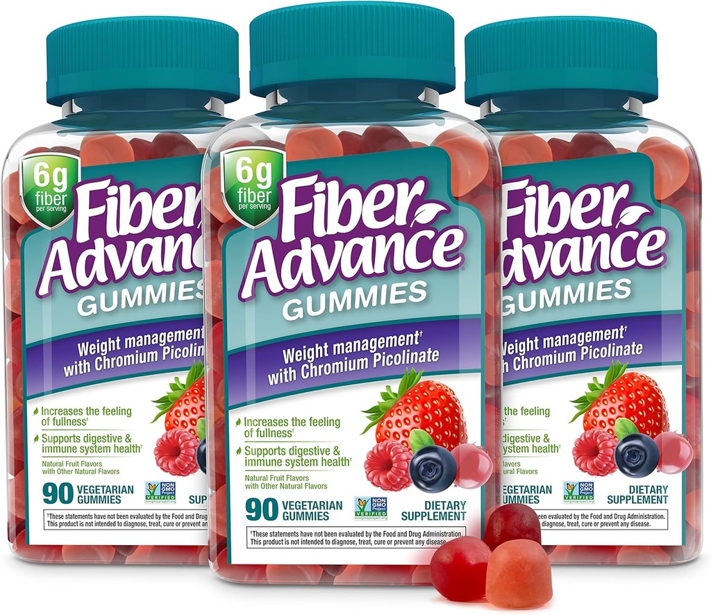 Fiber 高级重量管理胶囊 100% 植物基纤维用于消化井和Gut Health → Chromium Piclnate 用于重量管理支持(3-Pack)