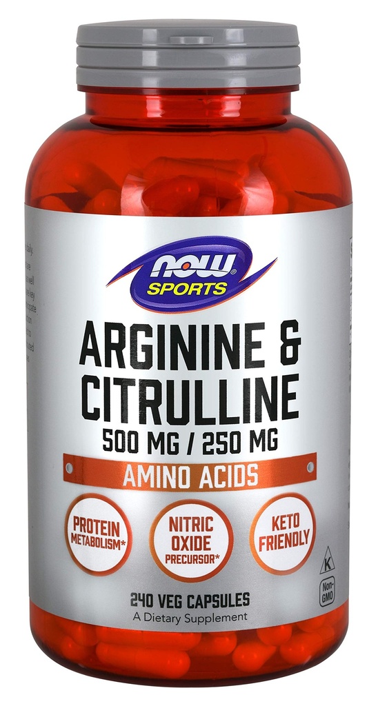 NOW 运动营养,Arginine & Citrulline 500 mg/250 mg,氨基酸,240 Veg Capsules