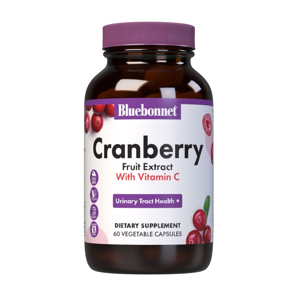 蓝胸网 营养 Cranberry 水果提取、尿道切片支持*、非GMO、Kosher-Cerification、Vegan、Gluten-Free、Soy-Free、奶油无味、60个蔬菜罐头、60个服务