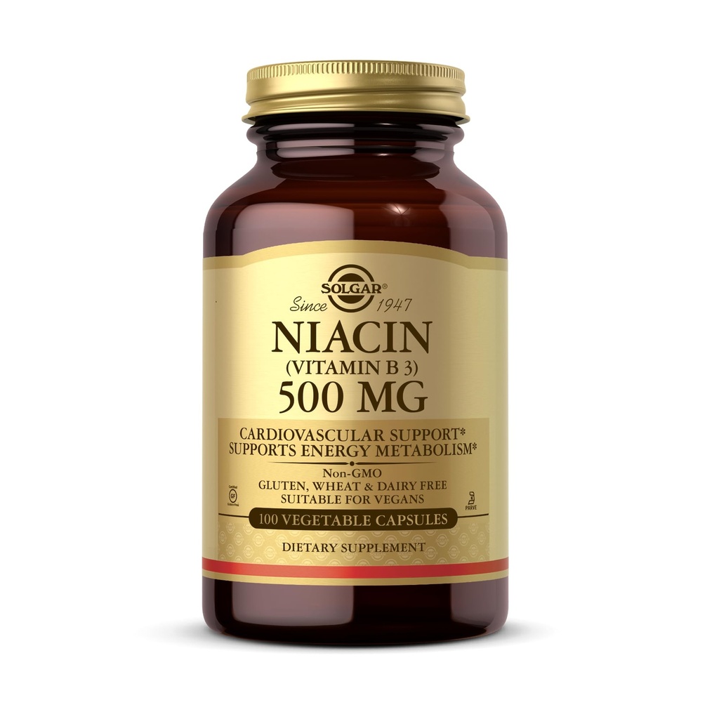 Solgar Niacin(维生素B3) 500 mg, 100 蔬菜罐头 - 能量代谢 - 非GMO, Vegan, Gluten Free, 奶制品 Free, Kosher - 100 服务