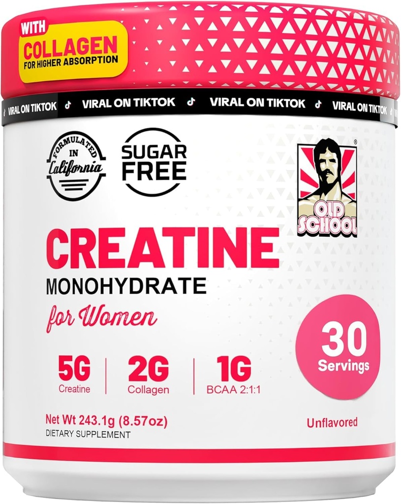 妇女老实验室-工作后补充剂,配有5000mg Creatine Monohydrate Powder,2000mg Collagen & BCAA 2:1:1 力量支持和恢复-不受欢迎-8.57 Ounce(第1包)