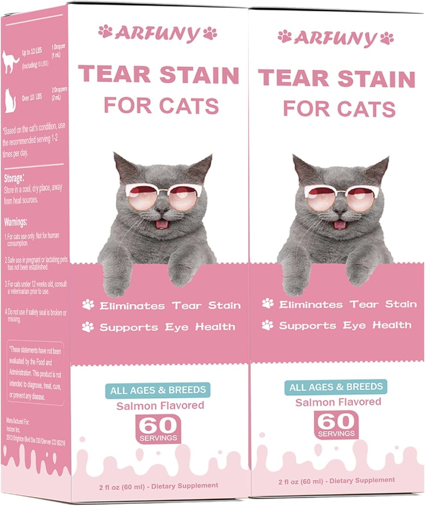2 Packs Tear Stain 猫的补品 - 防止和消除猫的Tears Stains - 60ML 猫的Tear Stain Drops for Eye Health, Immune System - 配有 Cranberry, Marshmallow & Vitamins - 沙门