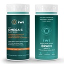 iwi Omega-3 运动与大脑 Omega-3 Bundle, 30名服务员, Vegan 植物型藻 Omega 3, 配有 EPA + DHA, Krill 和鱼油替代品, 无鱼味余味