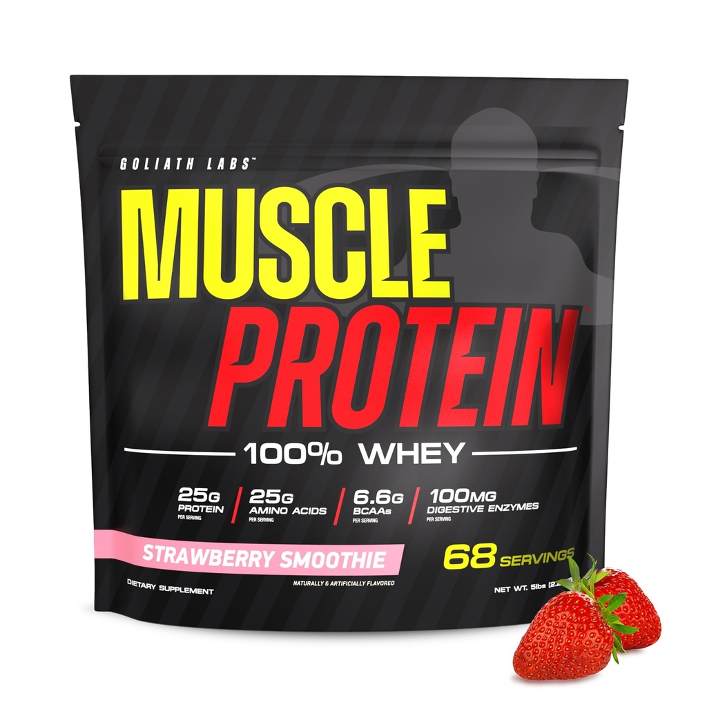 COLOSSAL LABS 肌肉蛋白WHEY Powder [5 lbs/Pack of 1] – 冷过滤器,25g纯蛋白,6.6g BCAAs (包装 May Vary)(5LB,草莓)