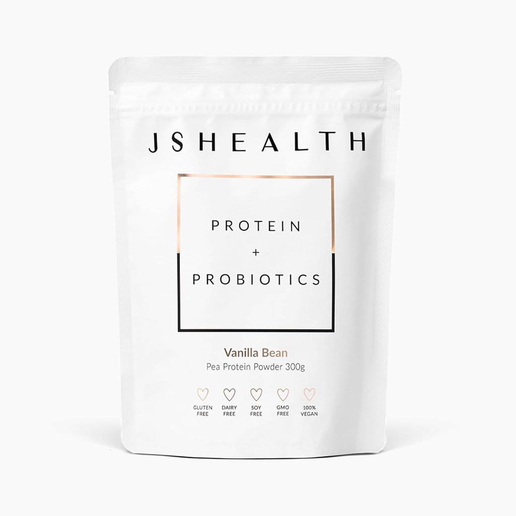 JSHealth Vegan Pea蛋白粉 配有Probiotics - Vanilla Bean Flavor - Gluten Free,非转基因生物,植物蛋白饮料混合,300g