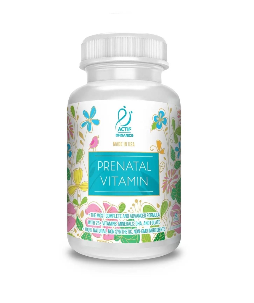 ACTIF 含30+有机维生素的产前有机维生素,100%天然,DHA,EPA,Omega 3和有机草药混合剂 - 非GMO,90 Counter, 2024 Formula