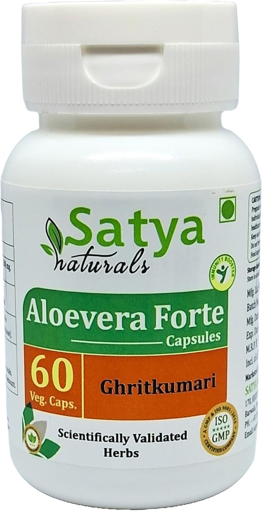 Aloevera Forte Capsules 500 mg. 60 Veg. Capsules QQ Aloevera (Ghritkumari) 供男女使用的Capsules 一个月供应 | Ayurvedic 草药补充剂/补救(1瓶60 Capsules)