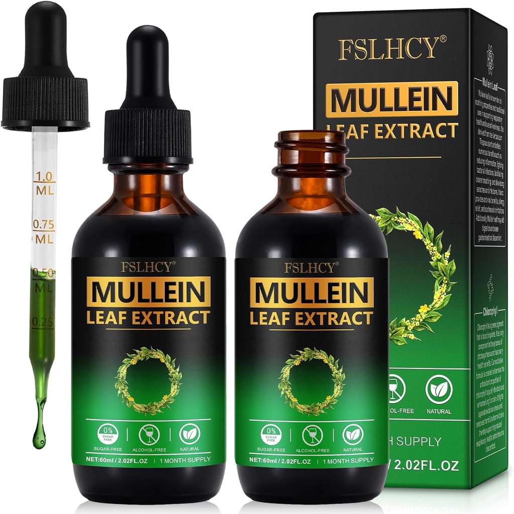 Mullein Drops, Mullein 叶片提取器,有机Mullein 叶片丁香草药补充剂,无 Additives Mullein 提取器 Drops 2 fl Oz, 2 packs