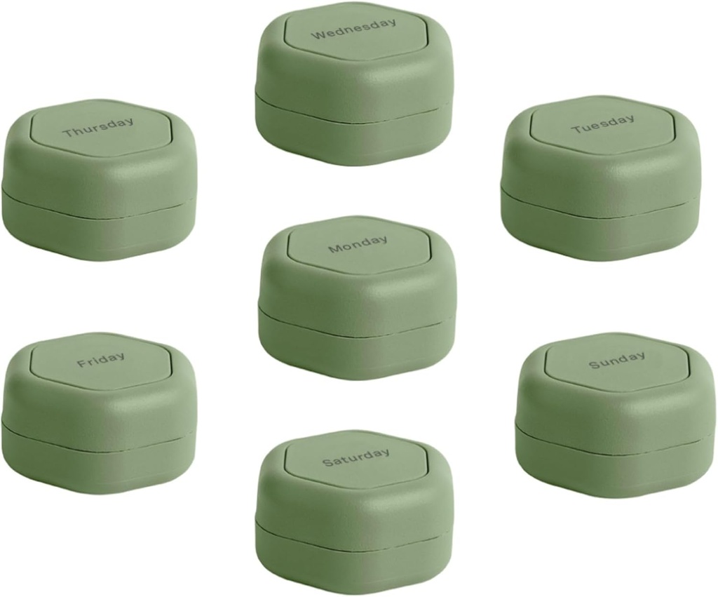 Cadence 旅行集装箱 - Pill case set - 磁性旅行卡普尔,药丸的每日药品组织者,补充品和维生素 - 7 Flex Smalls (0.56oz) 每周药丸组织者 - Eucalyptus