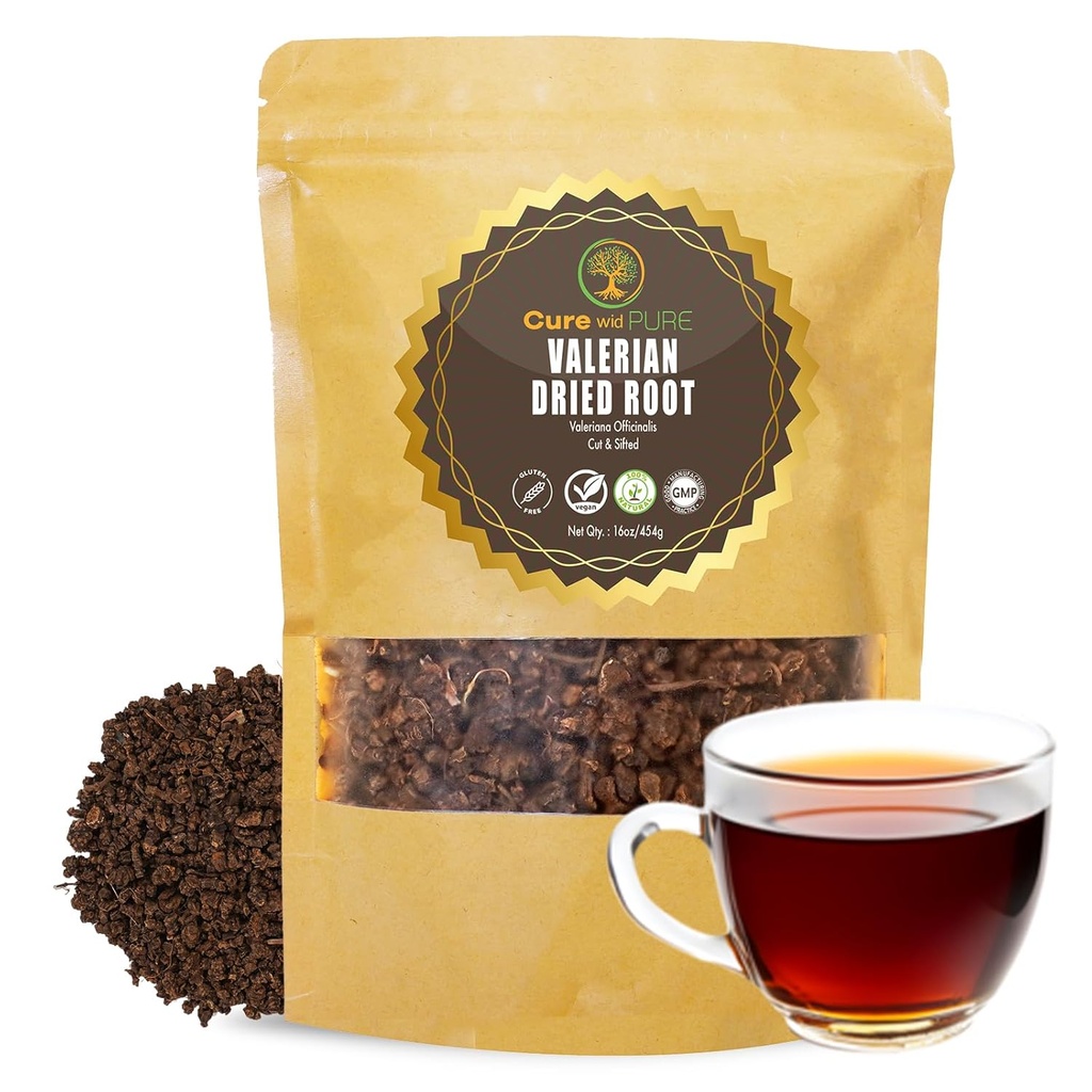 Cure wid 纯有机瓦列里根茶 - Cut,Sifted & 非辐照瓦列里根茶 促进自然放松睡眠 - Te De Valeriana officinalis in Resealable Ecoletic 友好邮袋 16oz
