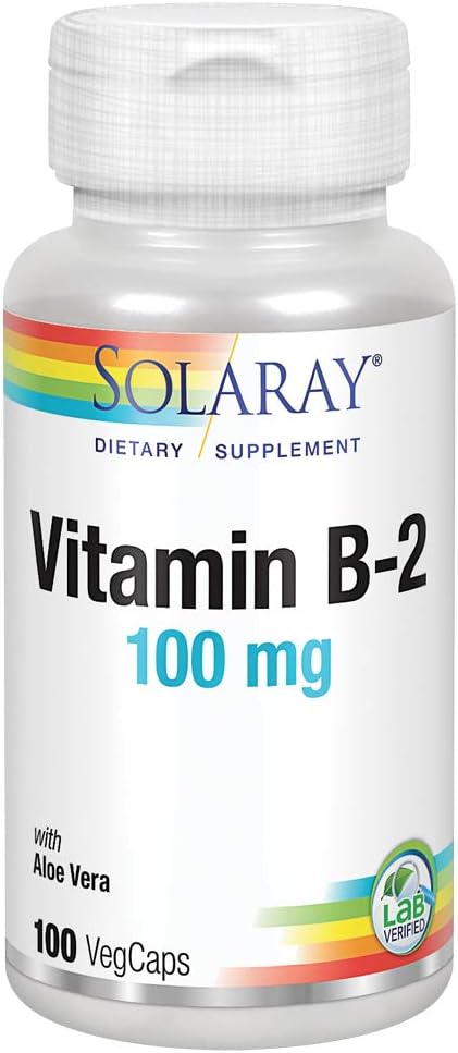 SOLARAY维生素B-2 Riboflavin 100毫克与Aloe Vera − 健康能源代谢、皮肤、毛发和钉子 − 100 CT