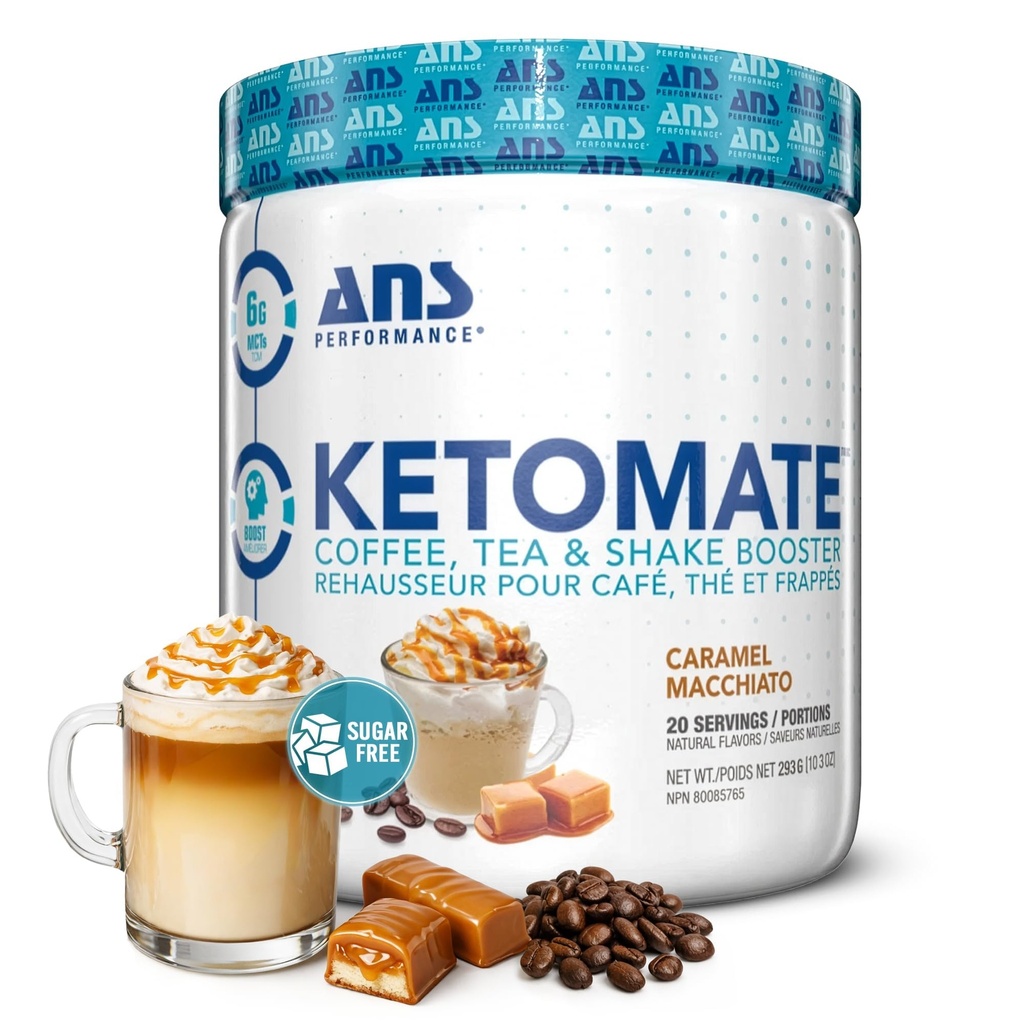 ANS性能 Ketomate Coffee Creamer 配有MCT油粉,美味,无糖奶油咖啡,茶叶和摇摆,完美 Keto Energy粉,20 services, 15oz, Caramel Macchiato
