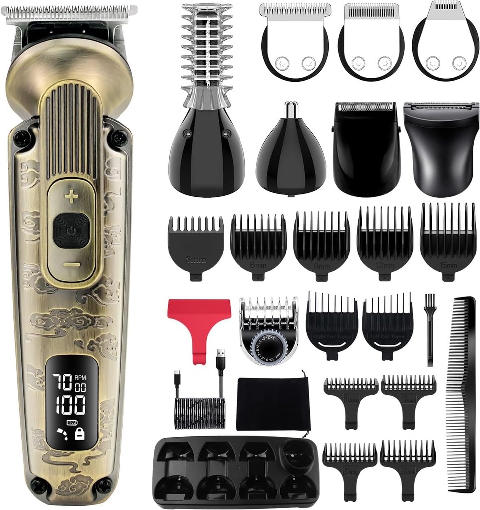 Hatteker Beard Trimmer Trimmer Trimmer for Men 8 in 1 可调速防水的剪毛机 T-Blade 电动剃刀