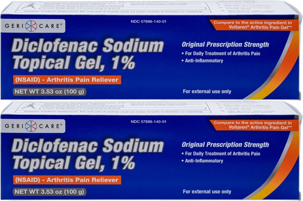 关节性结节炎 止痛 Gel Diclofenac 钠 1% (NSAID) 手腕 埃尔伯脚 膝盖 外侧- Strength 止痛-抗炎性结节炎 止痛治疗,3.53oz(2包)