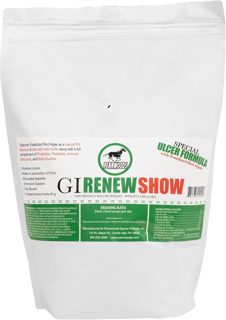 Pennwoods GI 更新展, Equine, Imune 和 Appetite 刺激剂, Prebiotics, 消化酶 QQ 马补充剂 提供 Ucer 缓解和治疗,有机毒素 Binder, 6 LB Bag