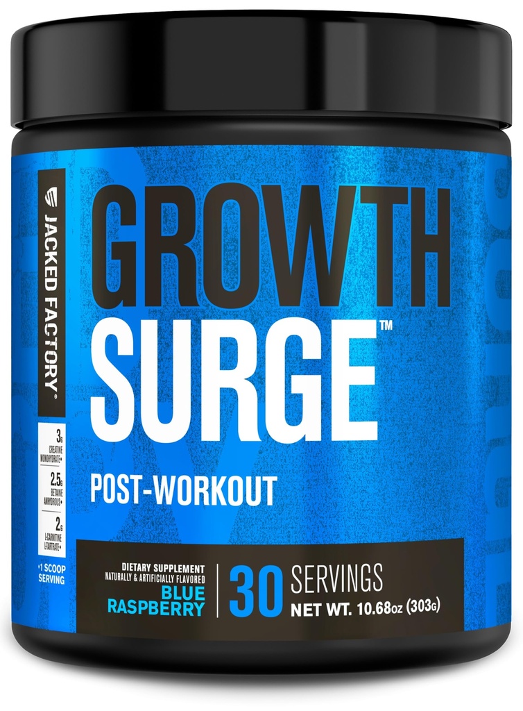 Jacked Fearing Growth Surge Creatine Post W/L-Carnitine - Daily Muscle Builder & Recovering Supposed with Creatine Monohydrate, Betaine, L-Carnitine L-Tartrate - 30 services, Blue Raspberry (英语) (英语).