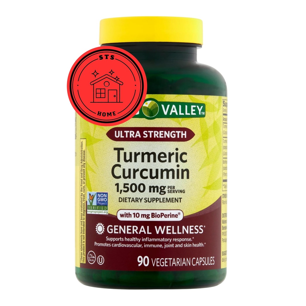 Spring Valley Turmeric Supplement QQ Turmeric Curcumin Supplement 超强1500 mg,90 Counter + STS 粘贴剂.