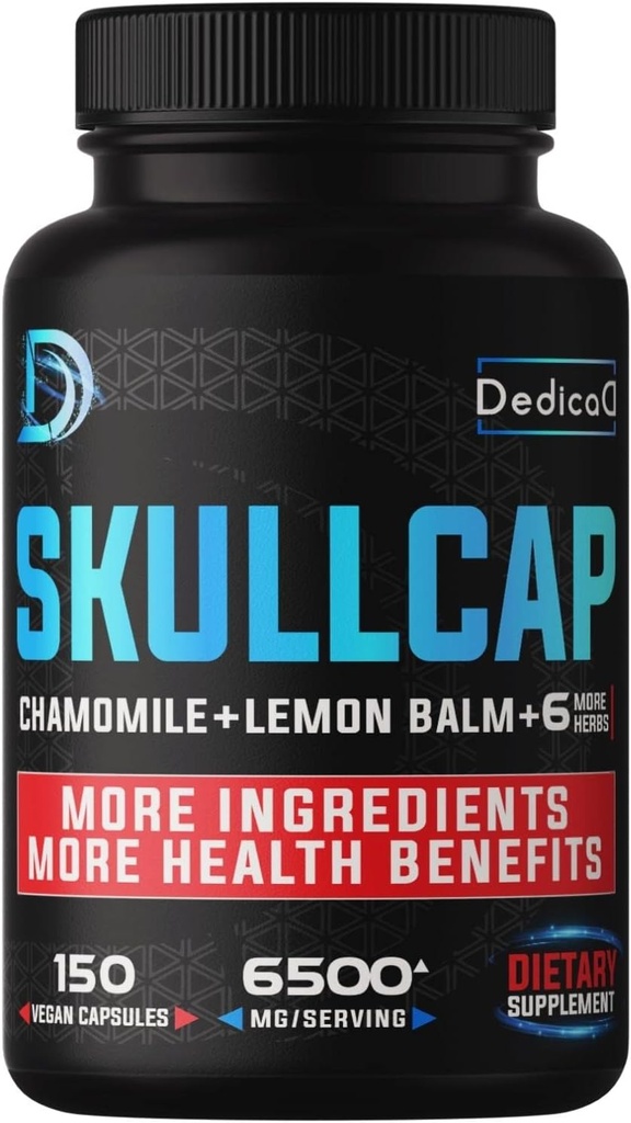 9in1 Skullcap草药补充剂 健康睡眠,Mood & Immune 5个月 - 6500mg 专注于香蜜酒,柠檬浆,激情花, Ashwagandha & more, Non-GMO, Gluten-Free, 150 Vegan Capsules