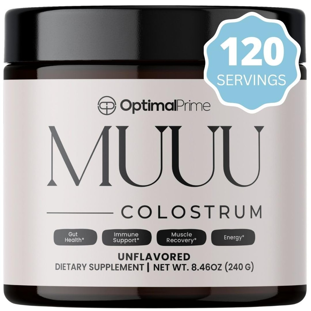 最佳原型 - MUUU Bovine Colostrum 补充品和超食品粉,用于Gut健康、Bloating、Immune支助、发型、皮肤和Nails Unflavored,120名服务员