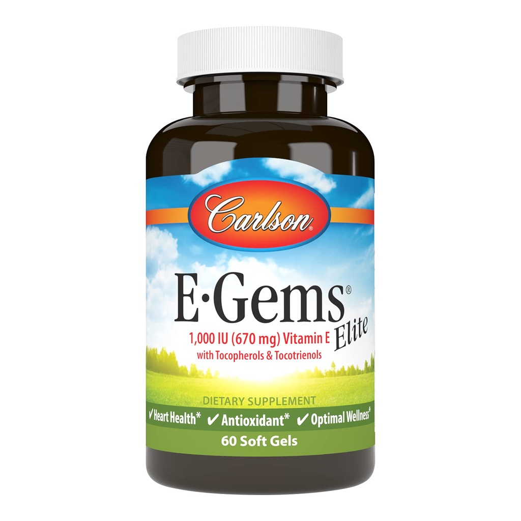 Carlson - E-Gems Elite, 1000 IU(670 mg) 维生素E 配托科弗罗醇和托科特里安醇,最佳井,60软胶