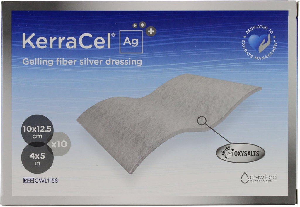 Ag 4"× 5" Gelling Fiber Silver Would dressing(CWL1158) - Absorbs and Isolates 伤口排水和杀菌,微孔至伤床,保持健康湿度水平(10盒)