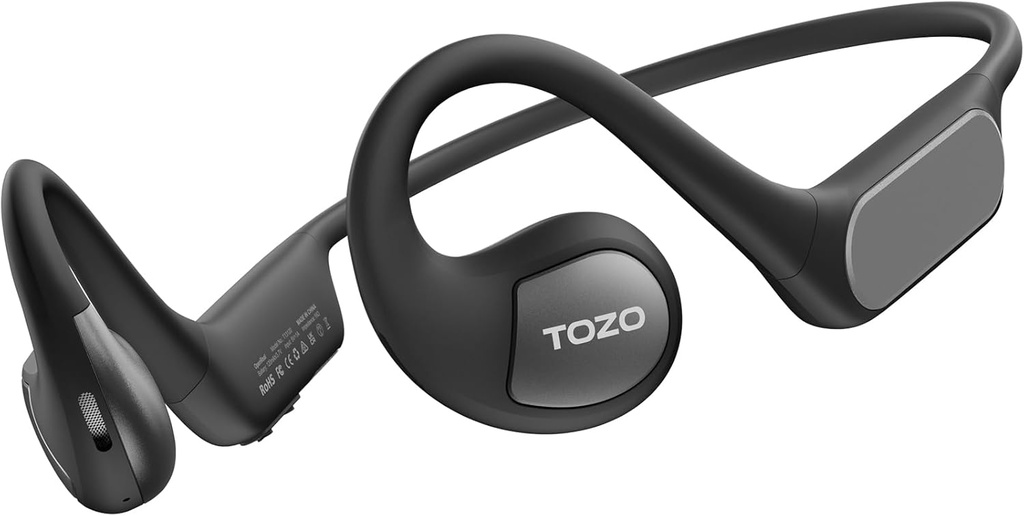 TOZO 升级的开放耳机 蓝牙 5.3 空导无线耳机 带有Premium声的体育耳机,32 EQ通过APP,双米呼叫降噪耳机 带毛带用于自行车
