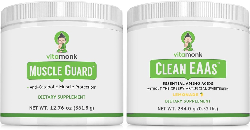 VitaMonk Muscle Guarde & Clean EAA Bundle, HMB, EAAs, 维生素D, 镁, 9 基本氨基酸促进肌肉生长,恢复和性能,柠檬汁火焰, 无人工甜剂