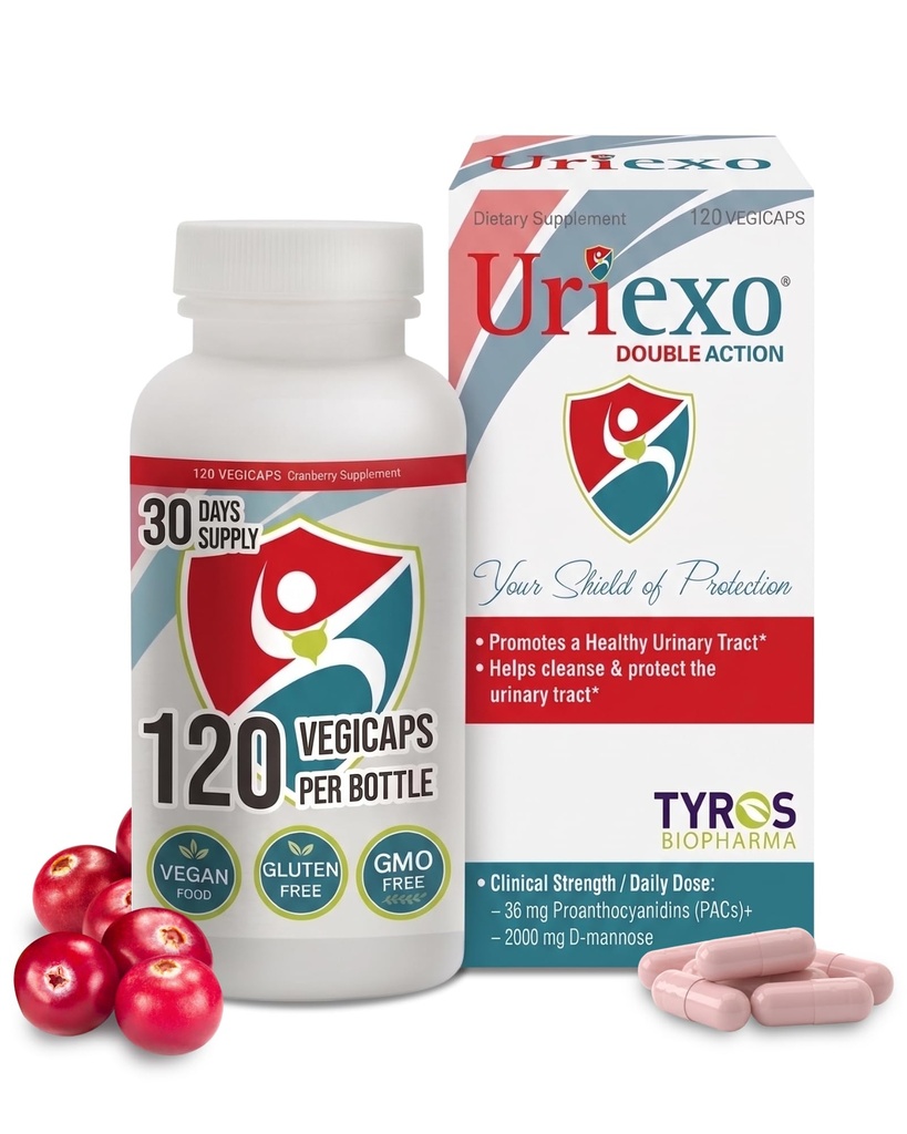 Uriexo Double Action Capsules, Cranberry Pill for Women and Men Supplement, Urinary Tracts Cleanse and Protections 健康与信心-30天供应