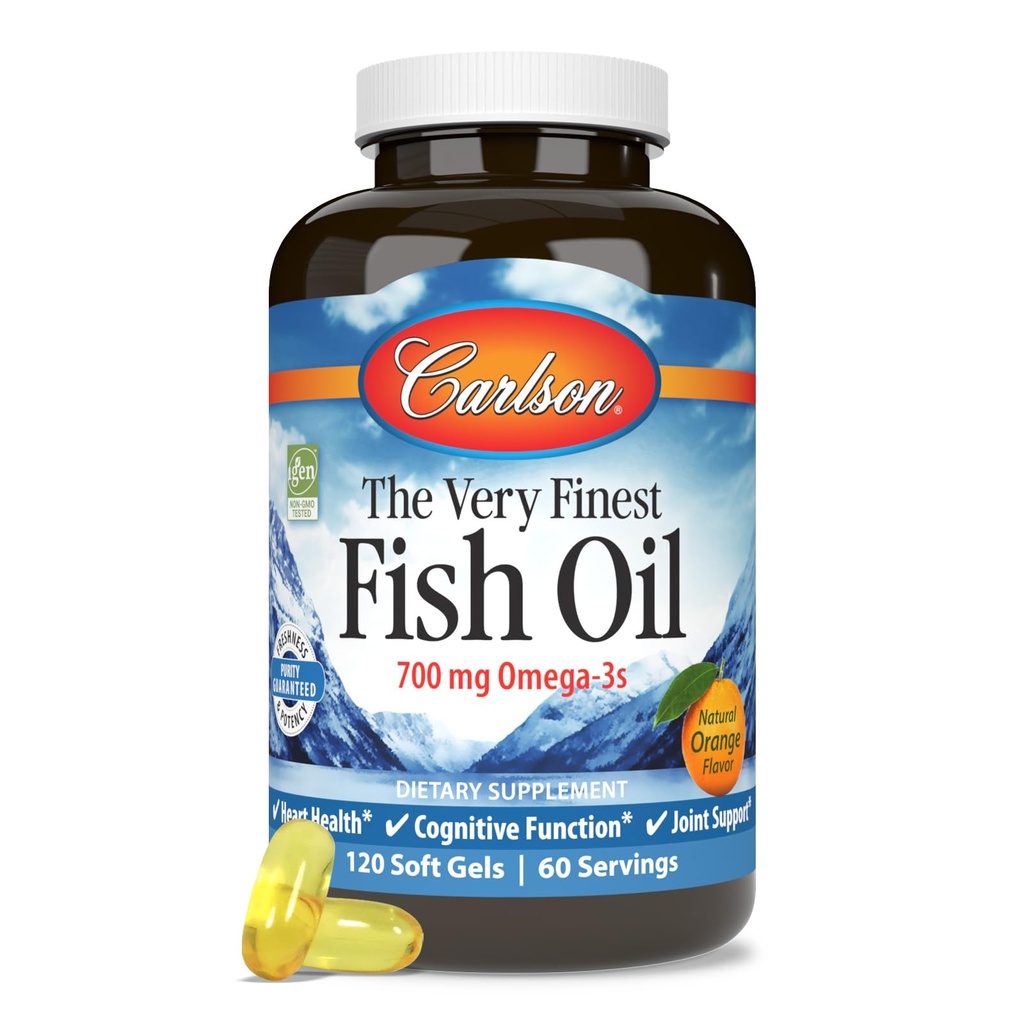 Carlson - The Very Fish Oil,700 mg Omega-3s,挪威鱼油增刊,Wild Caught Omega 3 Fish Oil,可持续来源的鱼油盖,Omega 3增刊,橙色,120软胶