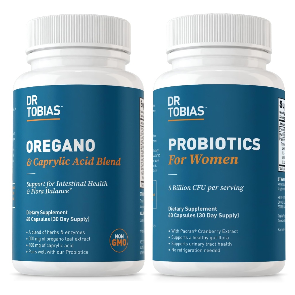 Tobias Oregano博士和Caprylic Acid Blend 和 Probiotics for Women - 支持古特、伊穆内和尿内健康,非GMO