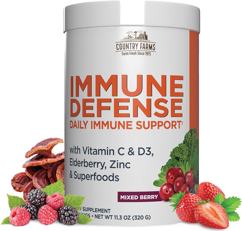 国家FARMS Imune Defense Superfoods, Imune支助补编,维生素C,配有黑老莓,Echinacea,Turmeric,支持水利,配有Probiotics和Prebiotics,Berry Flavor,40种服务