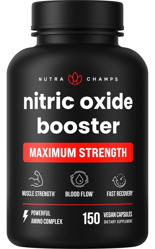 NutraChamps Nitric Oxide 补充剂,L-Arginine,L Citrulline Malate, AAKG, 松木条, 葡萄籽提取剂, 外强硝基氧化物助推剂, Nitric Oxide 药丸, 强力, 能量, 血流