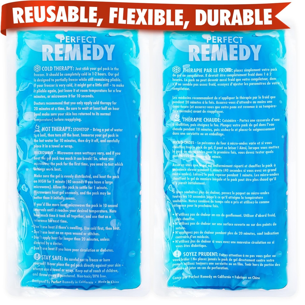 完美补救 2- Pack Gel 冰包用于伤害可重复使用、热和冷包 : 持久、软和灵活、快速救援和复原(蓝色,Reg 2PK)