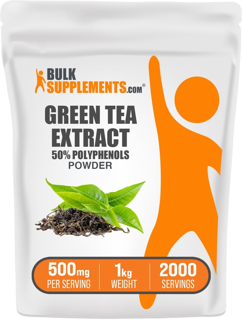 Bulk Assupports.comgreen 茶叶萃取粉剂 - 50% 多酚补充剂,EGCG 补充剂 - Gluten Free, 每服500毫克, 1kg(2.2磅)(包1)