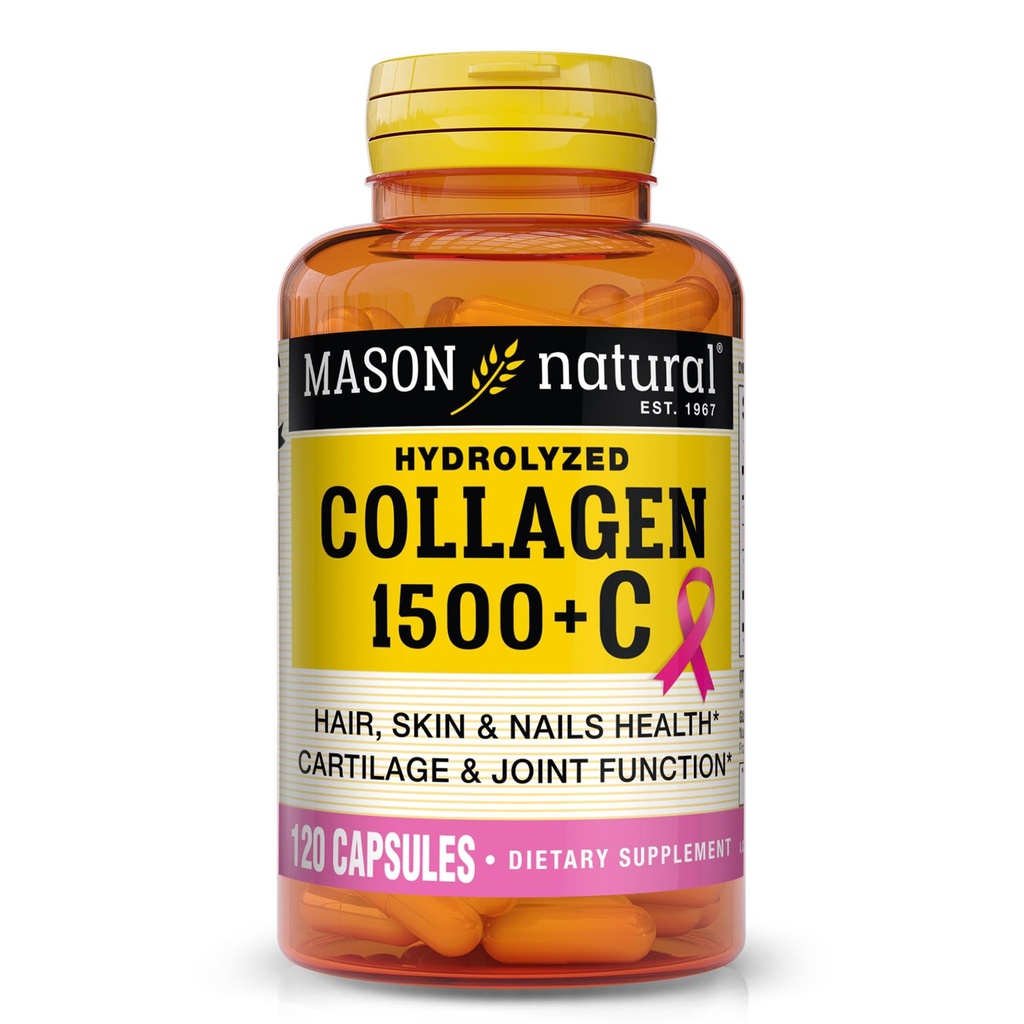 MASON NATURAL 1500mg Colagen 配有维生素C,Biotin, & Calcium,40天供应卡普尔,配有毛发,皮肤,和钉螺.