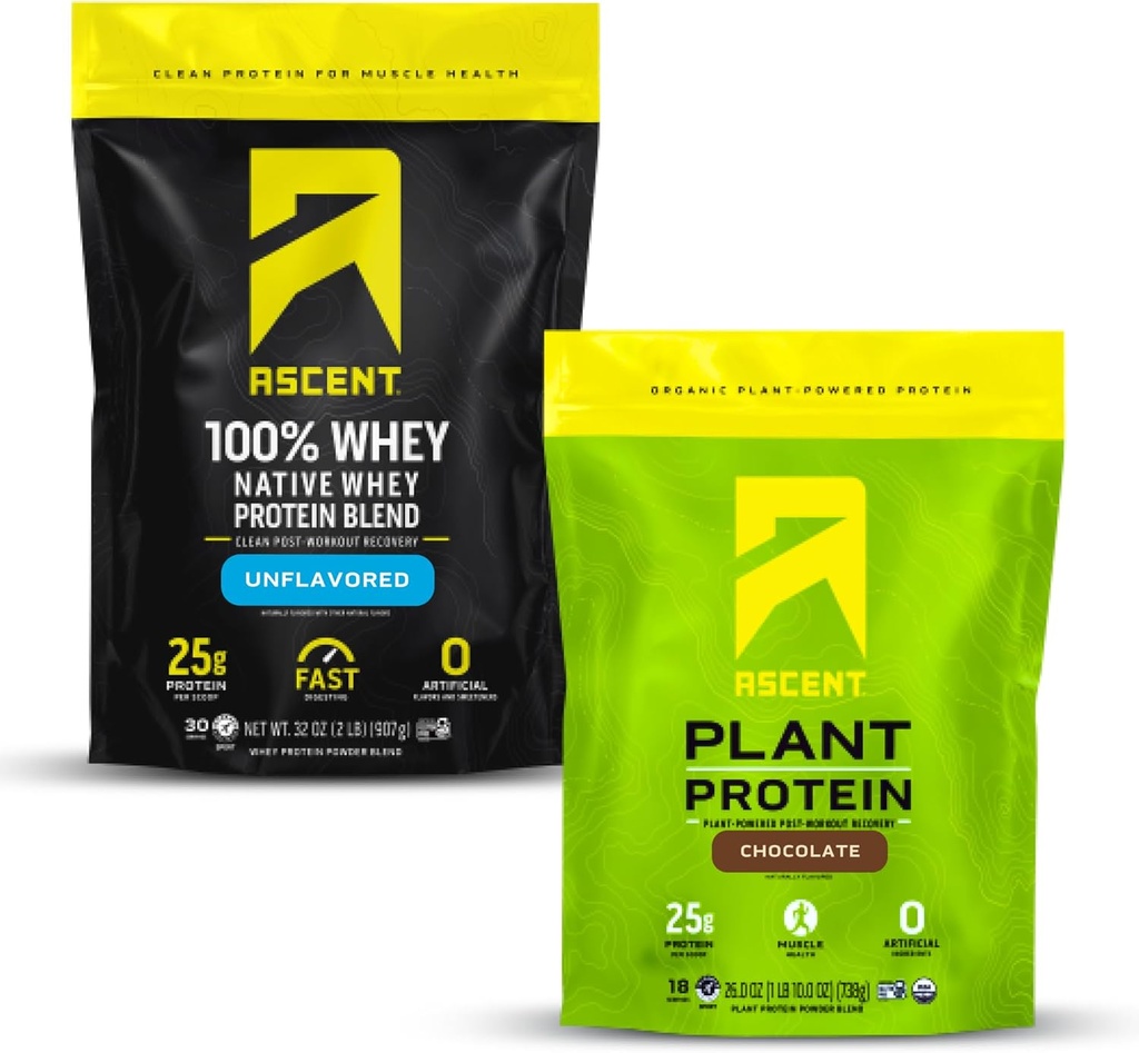 升职 Whey + 植物蛋白粉 - 未经口味的 2 lb 和巧克力 18