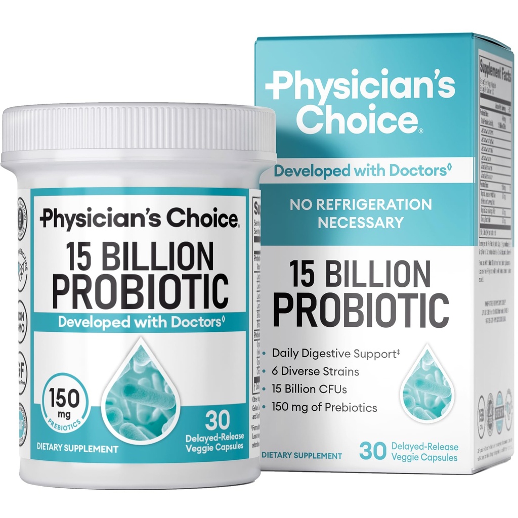 物理学家的CHOICE BEINNER Probiotics 15亿 CPU - 6 多元草原和有机生素,为整体消化性健康设计,支持偶尔的便秘,腹泻,气体和布洛廷