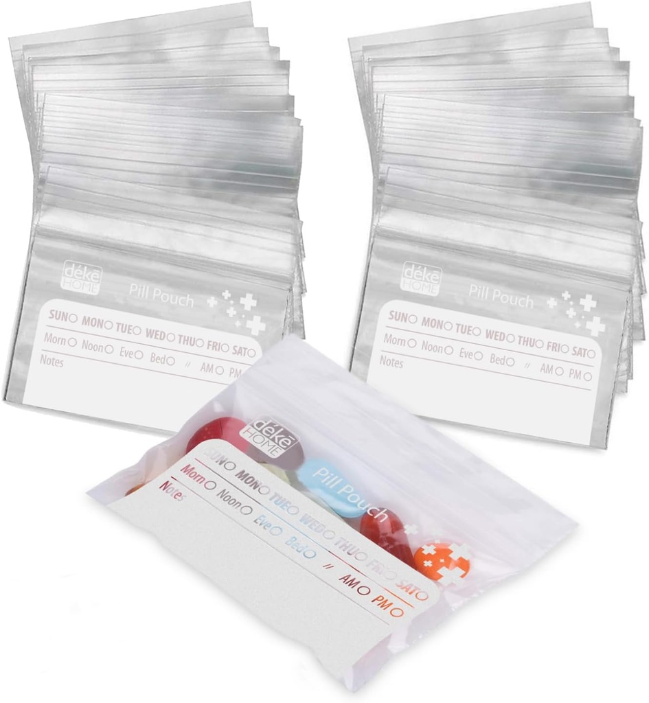 Deke Home - 250 Pack Clear Reealable Pill Bags(4x2.75 in),旅行药袋,标签上写着,药品、维生素和补充品的BPA-免处置药袋组织者