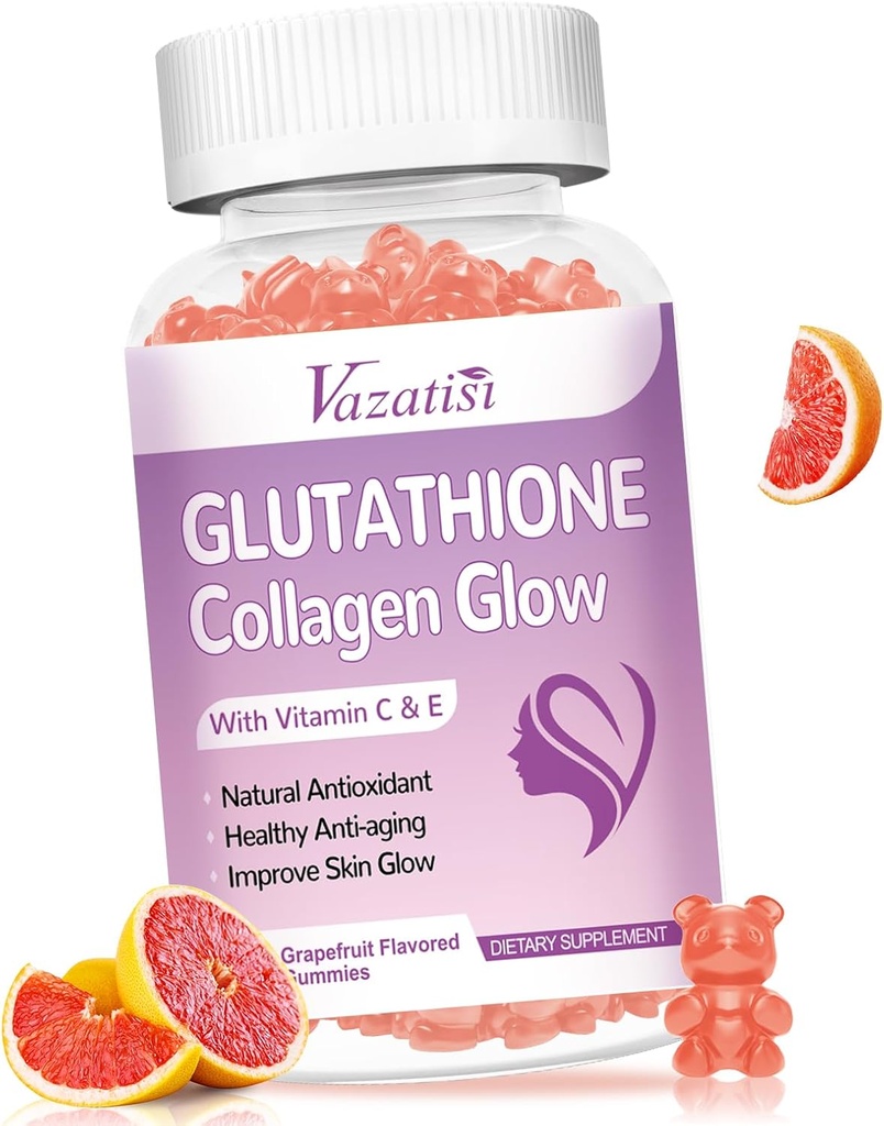 Glutathione Collagen Glow Gummys, Collagen Gummys 配有维生素C, E, Glutathione 女性补充品,皮肤护理,抗衰老,葡萄果 Flavor, 60 Counter