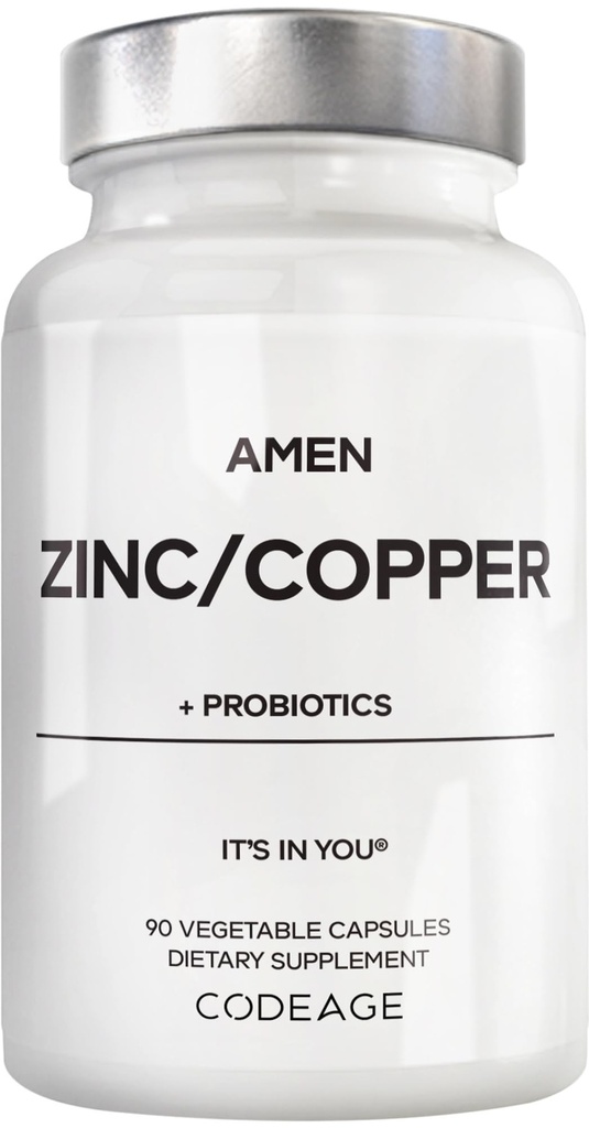 阿门锌和铜补充剂 + Probiotics,3个月供应,每天1天-50毫克锌皮霉素维生素药丸 – 基本矿物补充剂 – 2亿 CNUs Probiotic – Vegan, Non-GMO, 90 Capsules