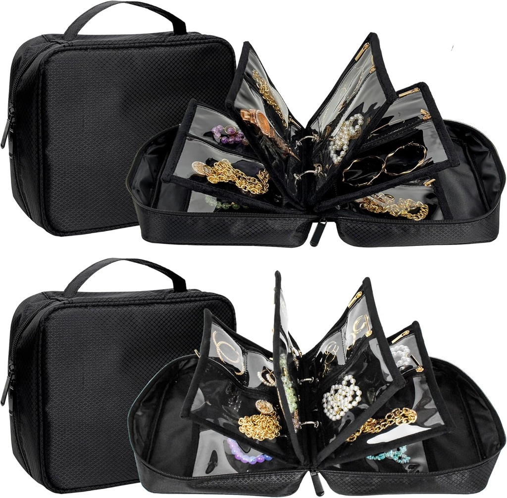 2个PCS 旅行珠宝组织者案件,小珠宝袋,带干净的Zipper Velvet邮袋用于旅行