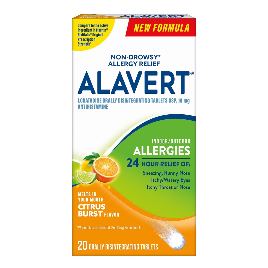 Alavert Allergy 24 hour Relief, Citrus Burst Flavor, Orally 分解过敏药片,非醉酒类安非他明,Loratadine 10mg, 18 Count