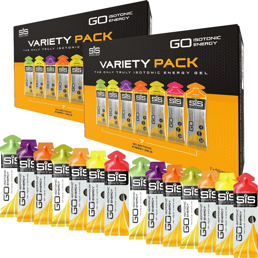 SIS Science in Sport running Energy Gels, Full of Electrolytes, Good for Hydrition, Flavor Variety Pack, Vegan, Gluten & Dairy Free, 14 x 60ml, 奥兰治,