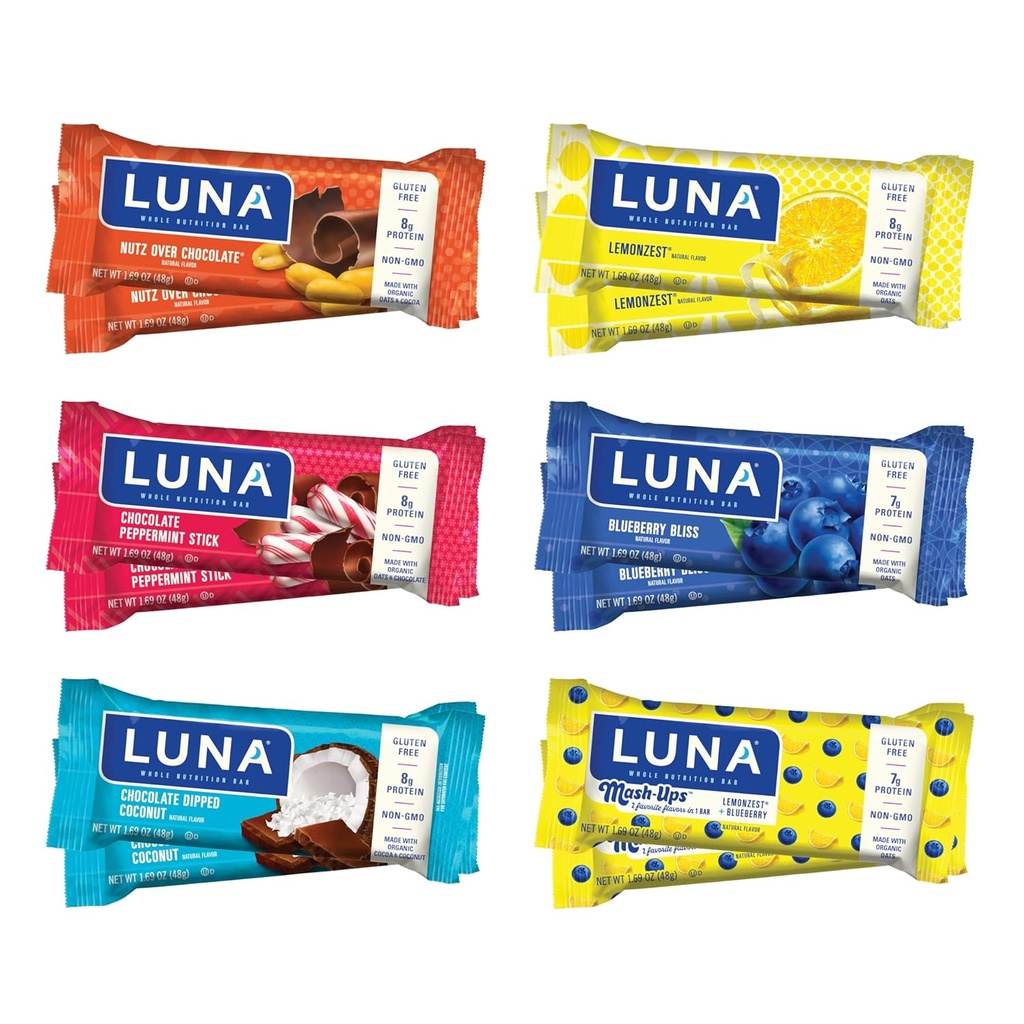 LUNA 酒吧 - 品种包 - 6 Flavors - Snack 酒吧 - 非GMO - Gluten-Free 蛋白棒 - 用有机 Oats(12 Pack)制造.