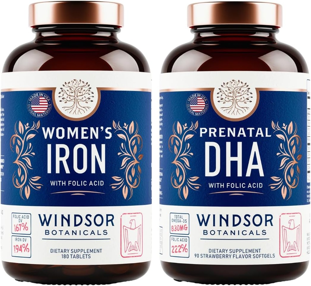 WINDSOR BOTANICALS 产前DHA和含叶酸妇女的铁药丸 -- -- 产前维生素包