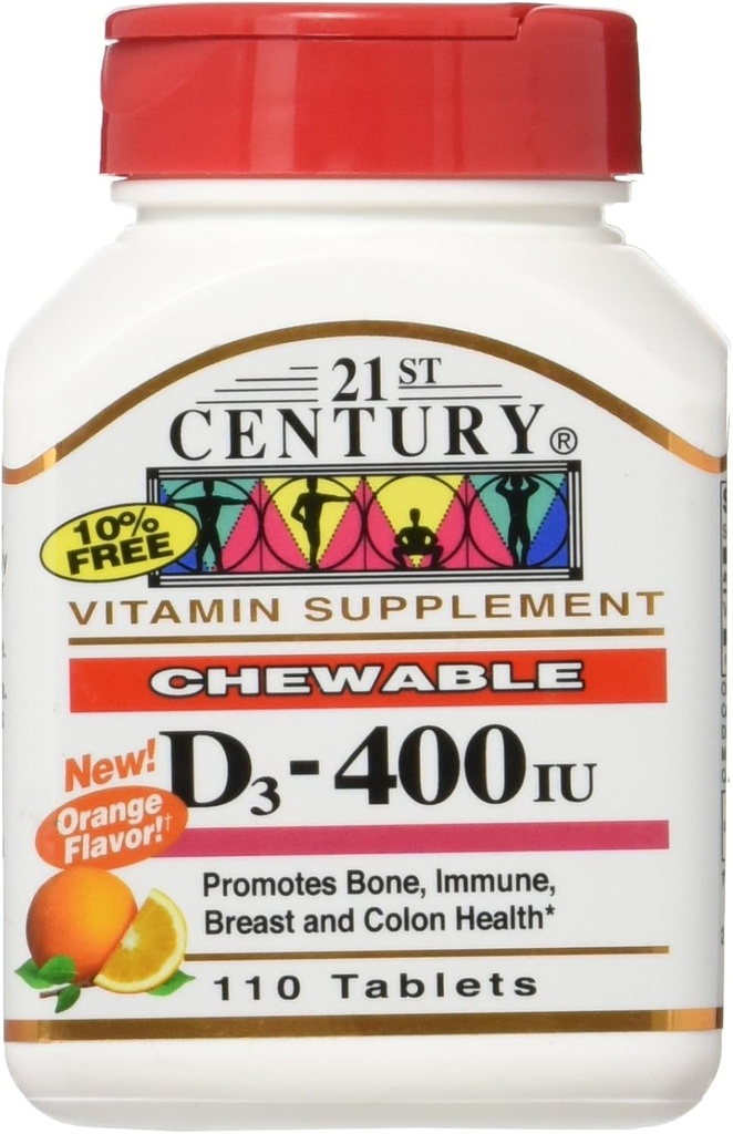 21世纪可食用维生素D3,橙色,10mcg(400 IU),110平板