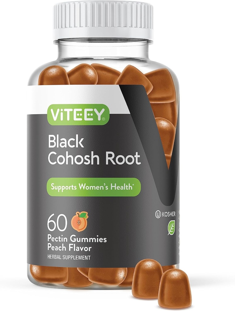 Viteey Black Cohosh Root Gummys - 热闪和夜间汗水的更年期救济 - Vegan, Gluten Free, Non-GMO - 60 Counter