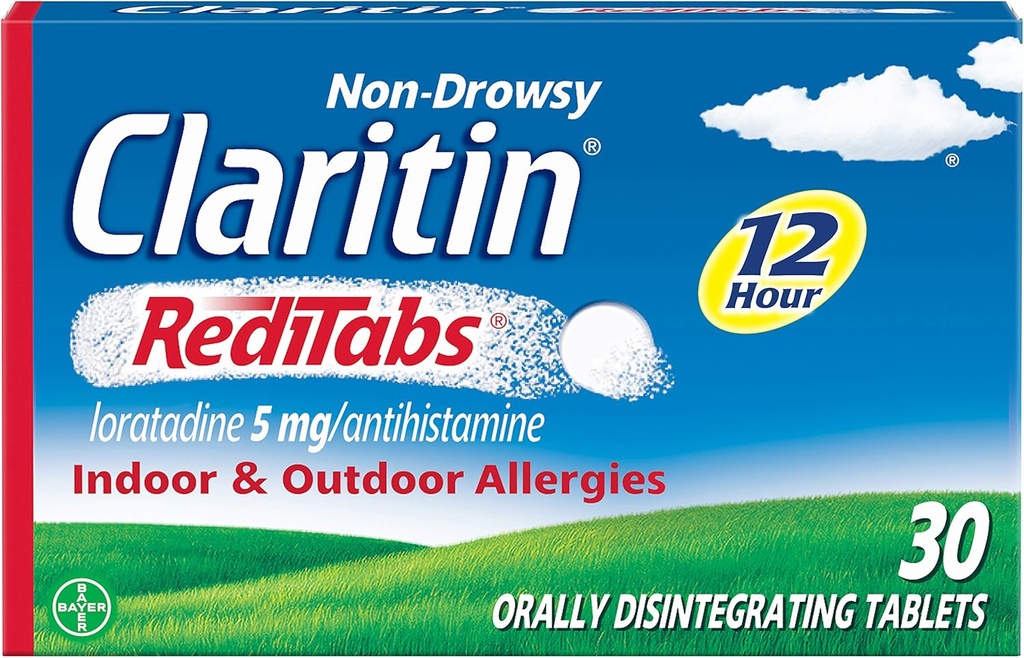 Claritin RediTabs 12小时过敏药,非醉药处方强过敏药,Loratadine安非他明药片,30个伯爵,2包