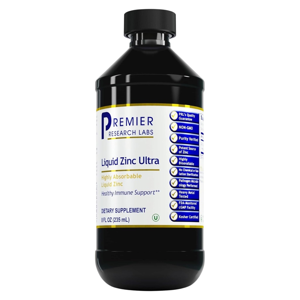 Prime Research Labs Liquid Zinc Ultra Supplement - 为成人和孩子提供免疫支持和安乐 - 高吸附力滴 - 用于快速分析锌含量 - 8 fl oz