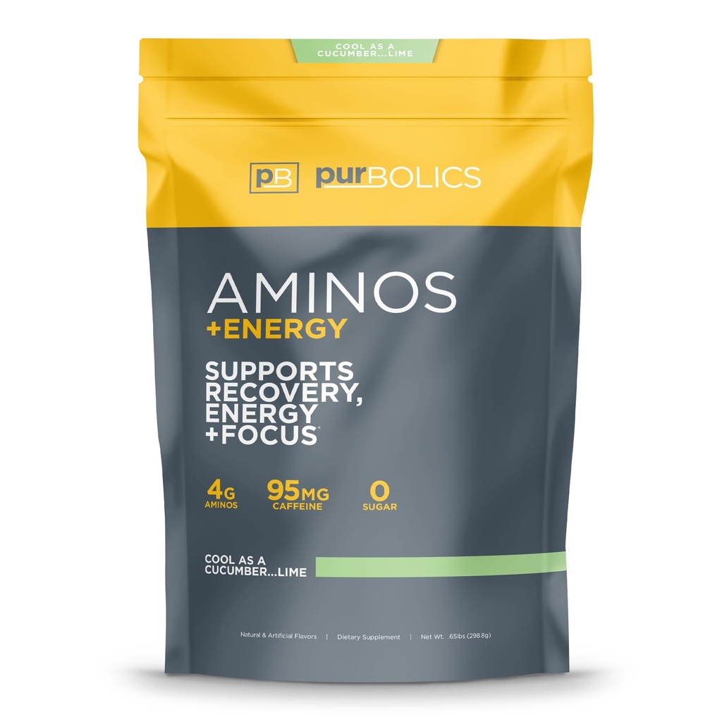 Purbolics Aminos + Energy + + 支持回收,能量和焦点 → 95mg of Cafeine, 0 糖和 60 services (Col as Cucumber...Lime)